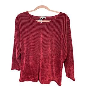 Chenault Sweater Maroon Ribbed Long Sleeve Chenille